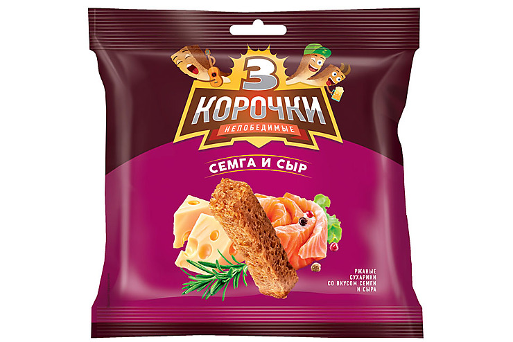 «3 Корочки», сухарики со вкусом сёмги с сыром, 40 г