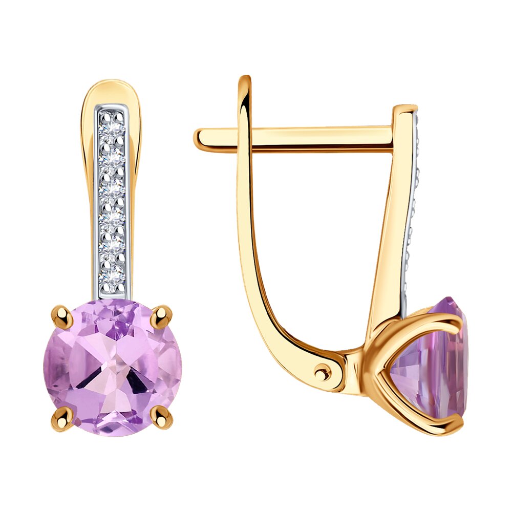 

Серьги из красного золота с фианитом/аметистом SOKOLOV 728086, 728086