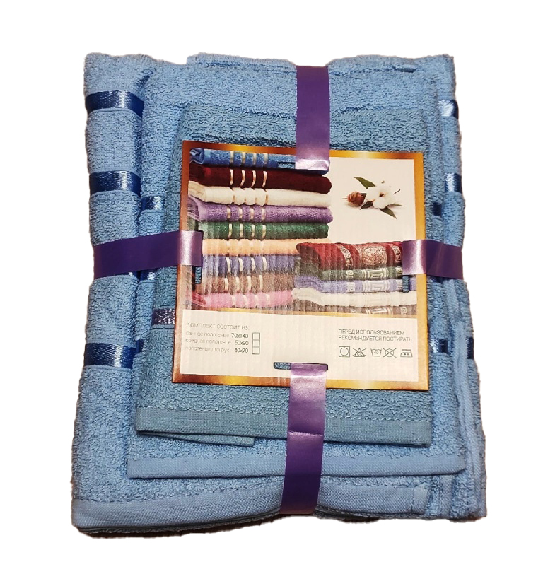 

Набор полотенец Флеш 3 шт. 140x70 50x90 40x70 голубой
