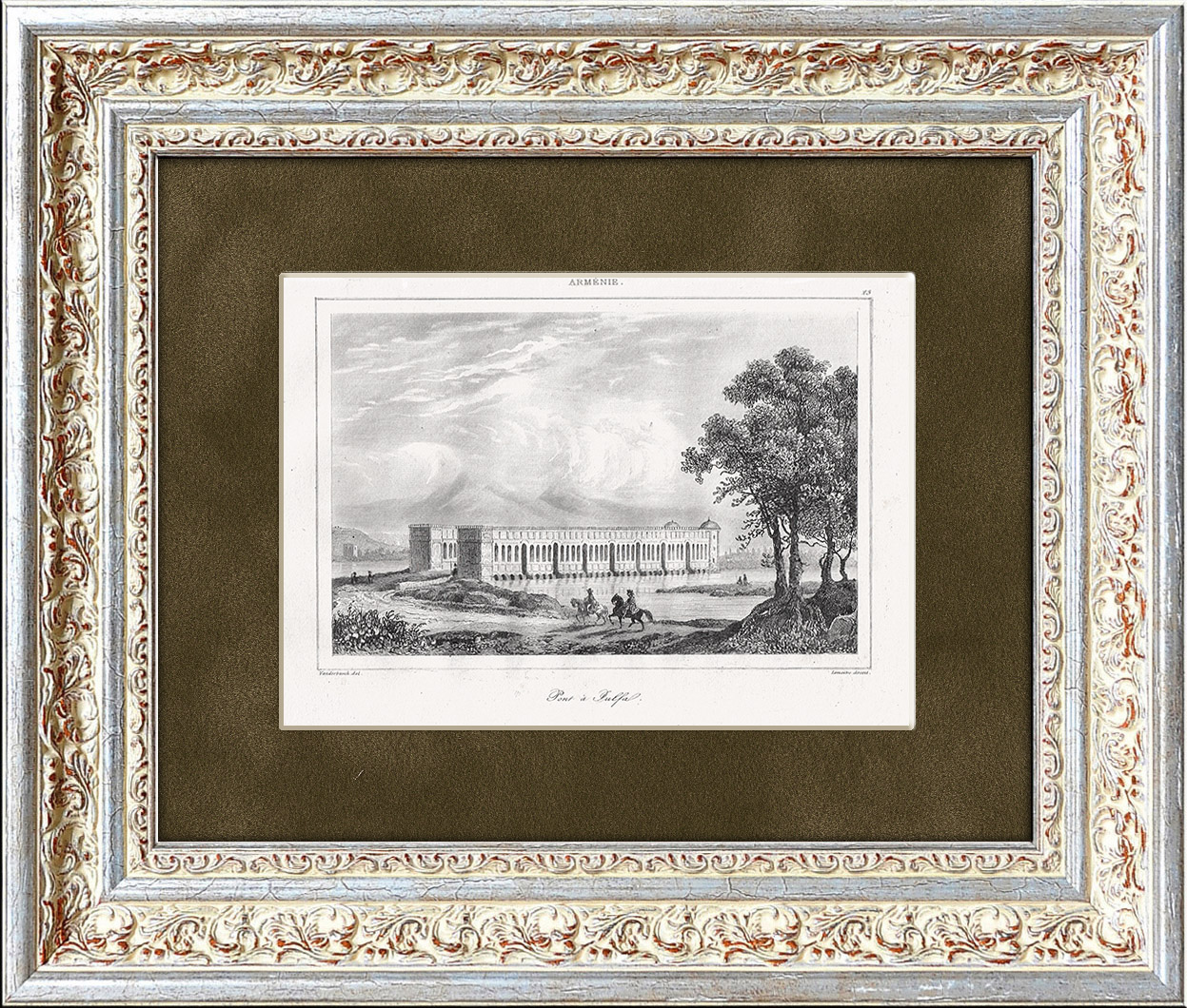

Гравюра Мост в Джульфе Армения панорамный вид 1838 г.