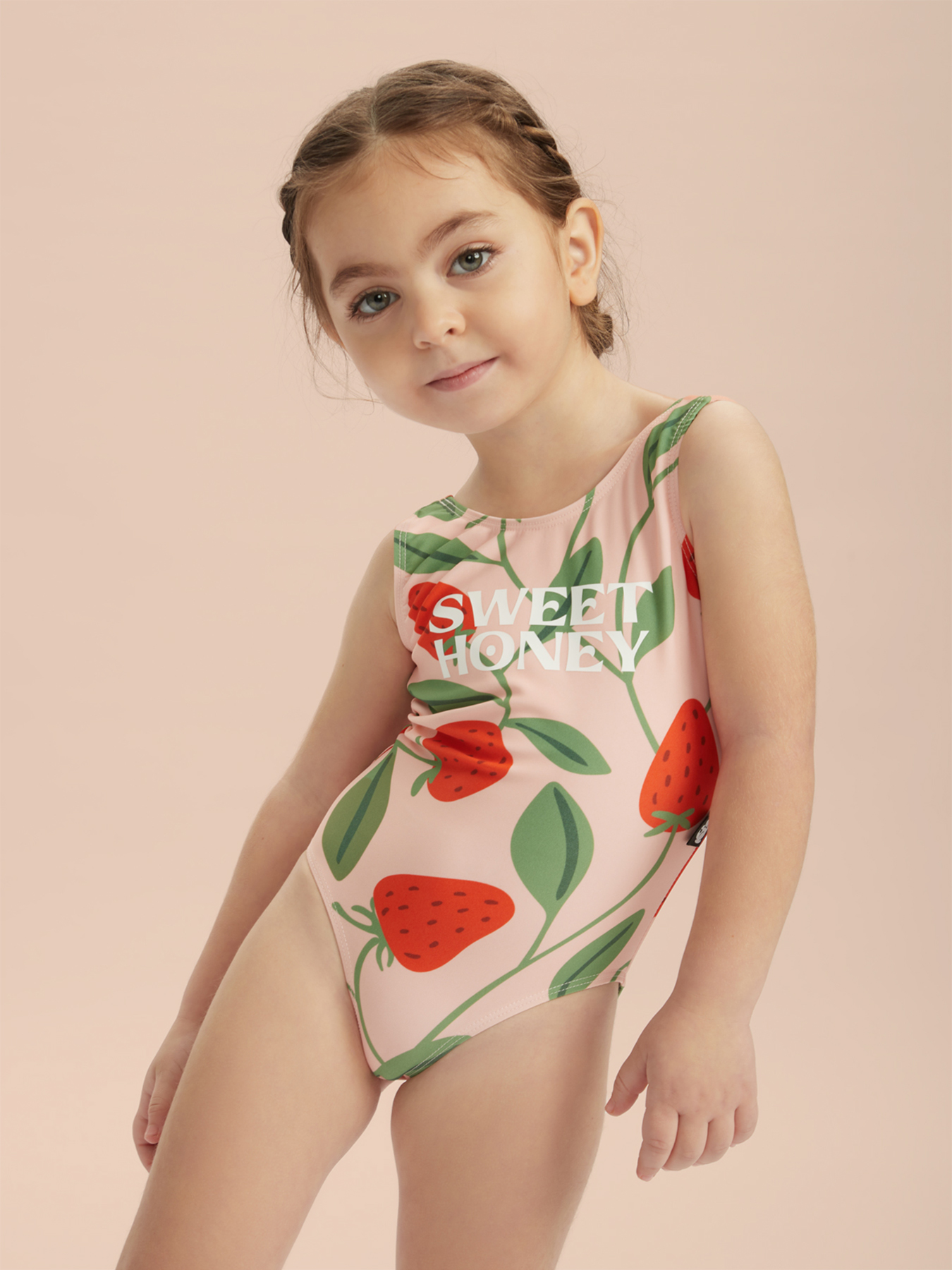 Купальник слитный детский Happy Baby 50658, розовый; красный, 104 надувной круг для плавания детский пончик strawberry donut baziator bg0001 розовый 90 см