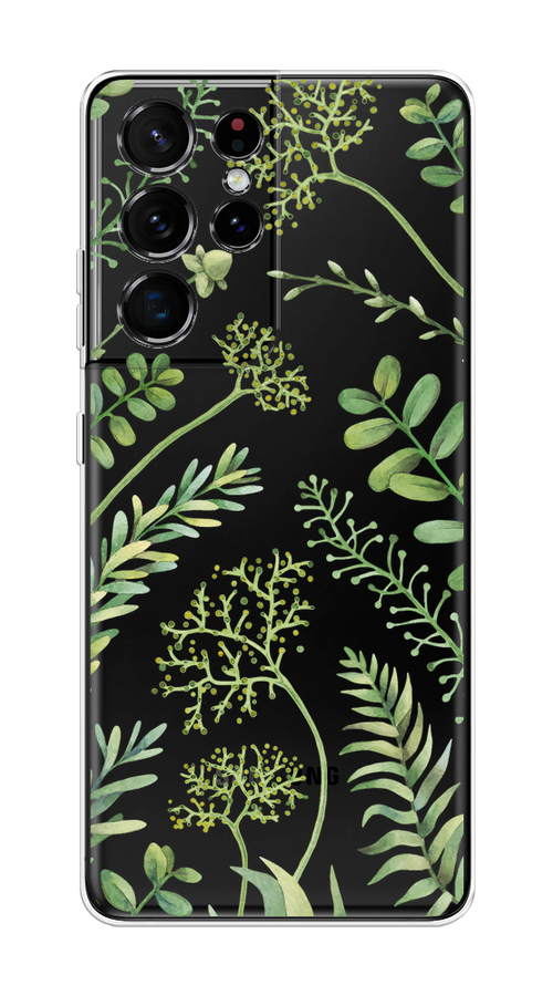 

Чехол на Samsung Galaxy S21 Ultra "Green Leaves", Зеленый;прозрачный, 2102250-1