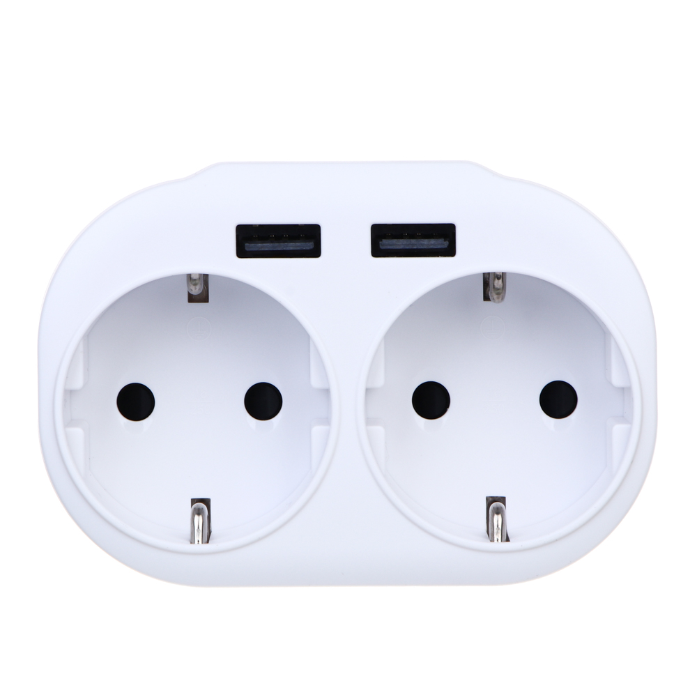 

ВСЁГАЗИН Разветвитель, 2 гнезда, 2xUSB 2.4А суммарно, 16А, 4000Вт, Белый