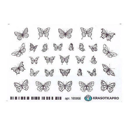 фото 3d-стикер для ногтей krasotkapro бабочки, белый