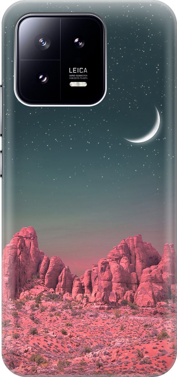 

Силиконовый чехол на Xiaomi 13 с принтом "Месяц над розовыми горами", Розовый;черный, 159010