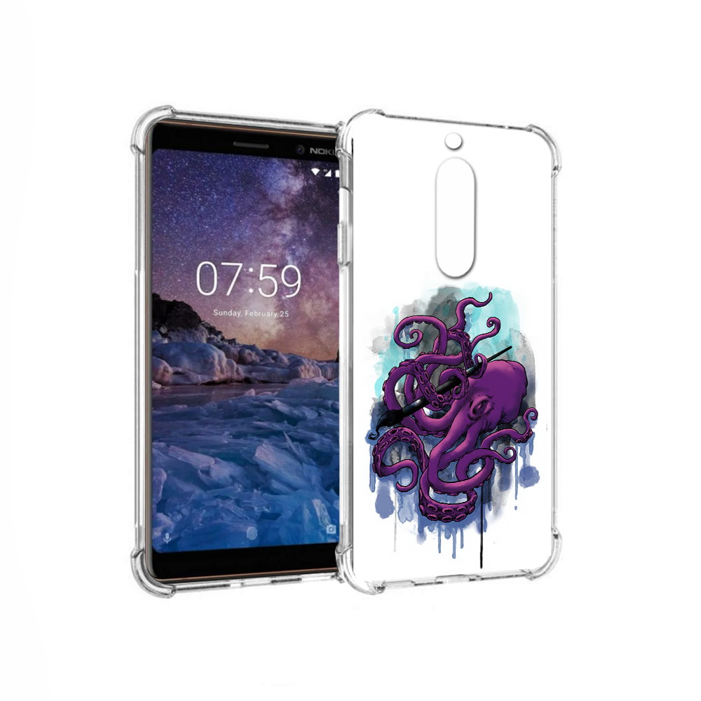 

Чехол MyPads Tocco для Nokia 7 фиолетовый осьминог (PT95887.123.658), Прозрачный, Tocco