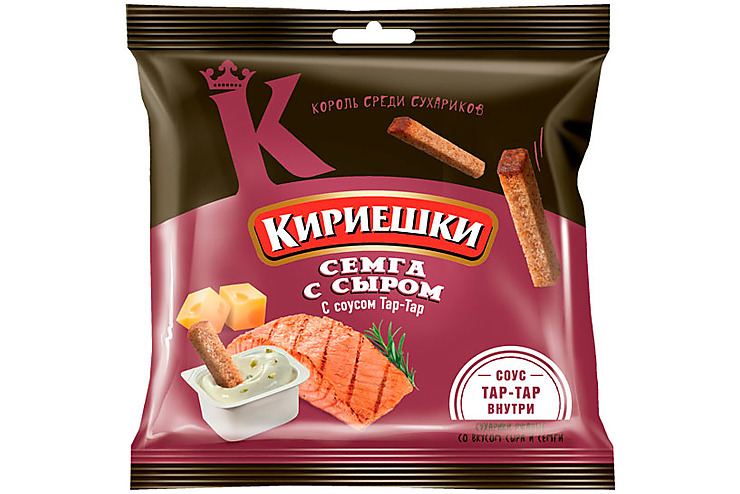 «Кириешки», сухарики со вкусом семги с сыром и соусом тар-тар, 85 г