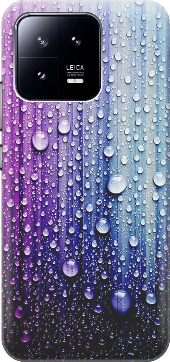 

Силиконовый чехол на Xiaomi 13 с принтом "Капли на голубом", Голубой;фиолетовый, 159000
