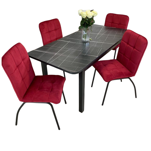 фото Обеденная группа для кухни стол ngvk мега 2 черный мрамор и 4 стула ракушка цвет красный