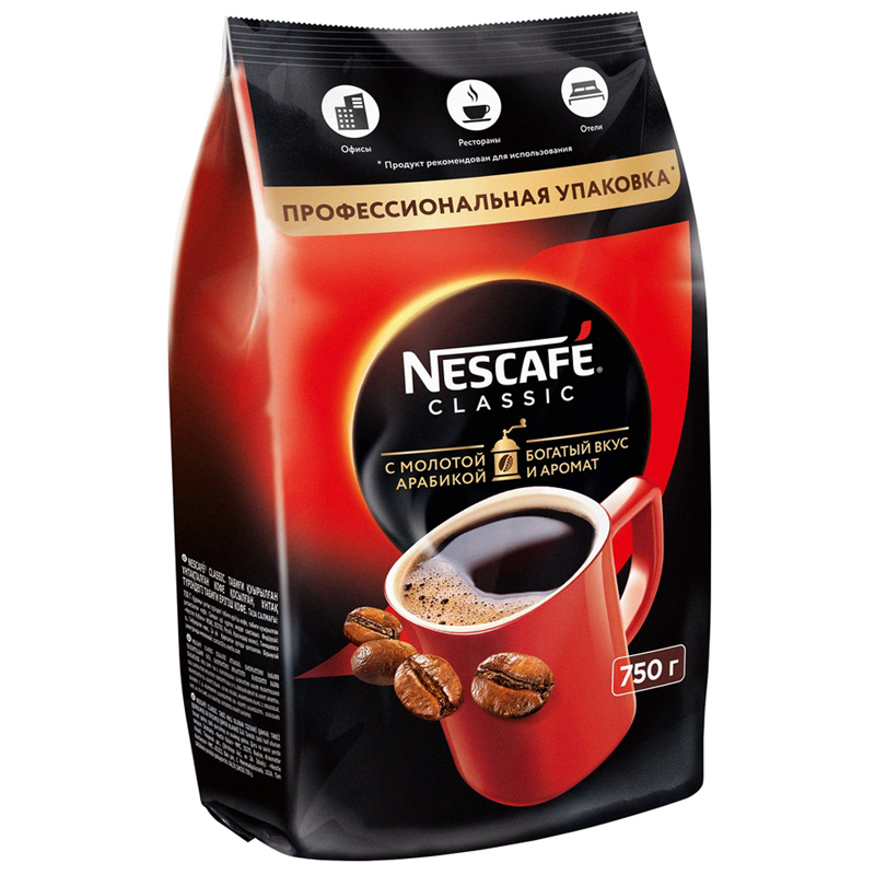 

Кофе растворимый Nescafe Classic, гранулированный/порошкообразный с молотым, 750г