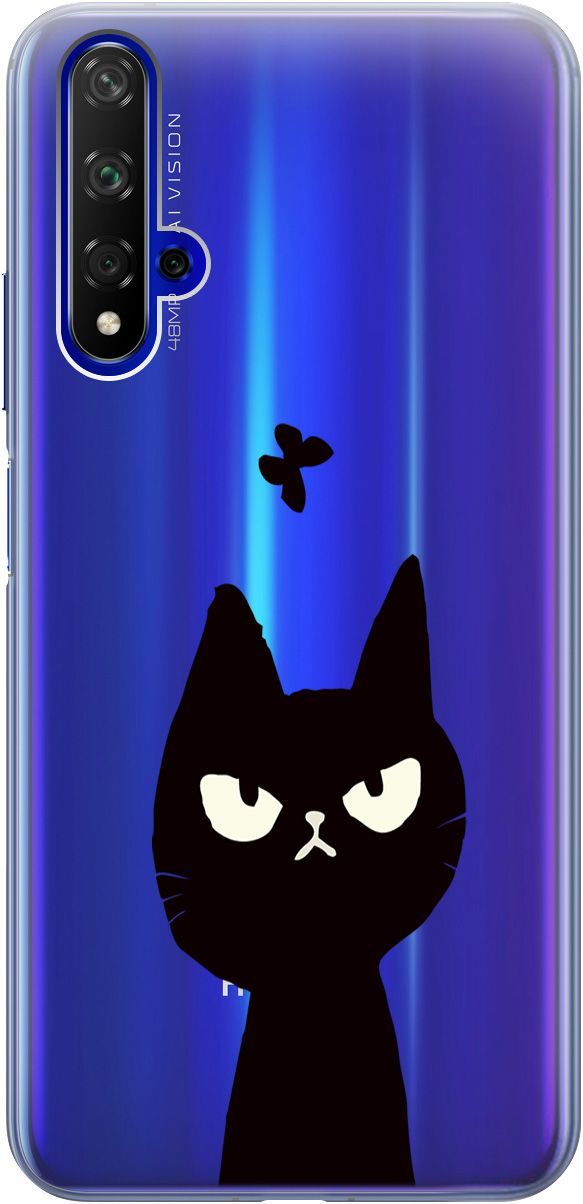 

Чехол на Honor 20/Huawei Nova 5T "Disgruntled Cat" прозрачный, Прозрачный;черный, 5204