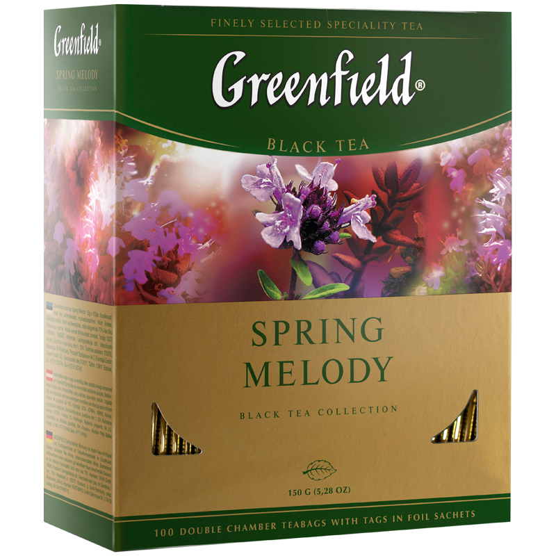 

Чай Greenfield Spring Melody, черный, с ароматом мяты, чабреца, 100 пакетиков по 1,5г