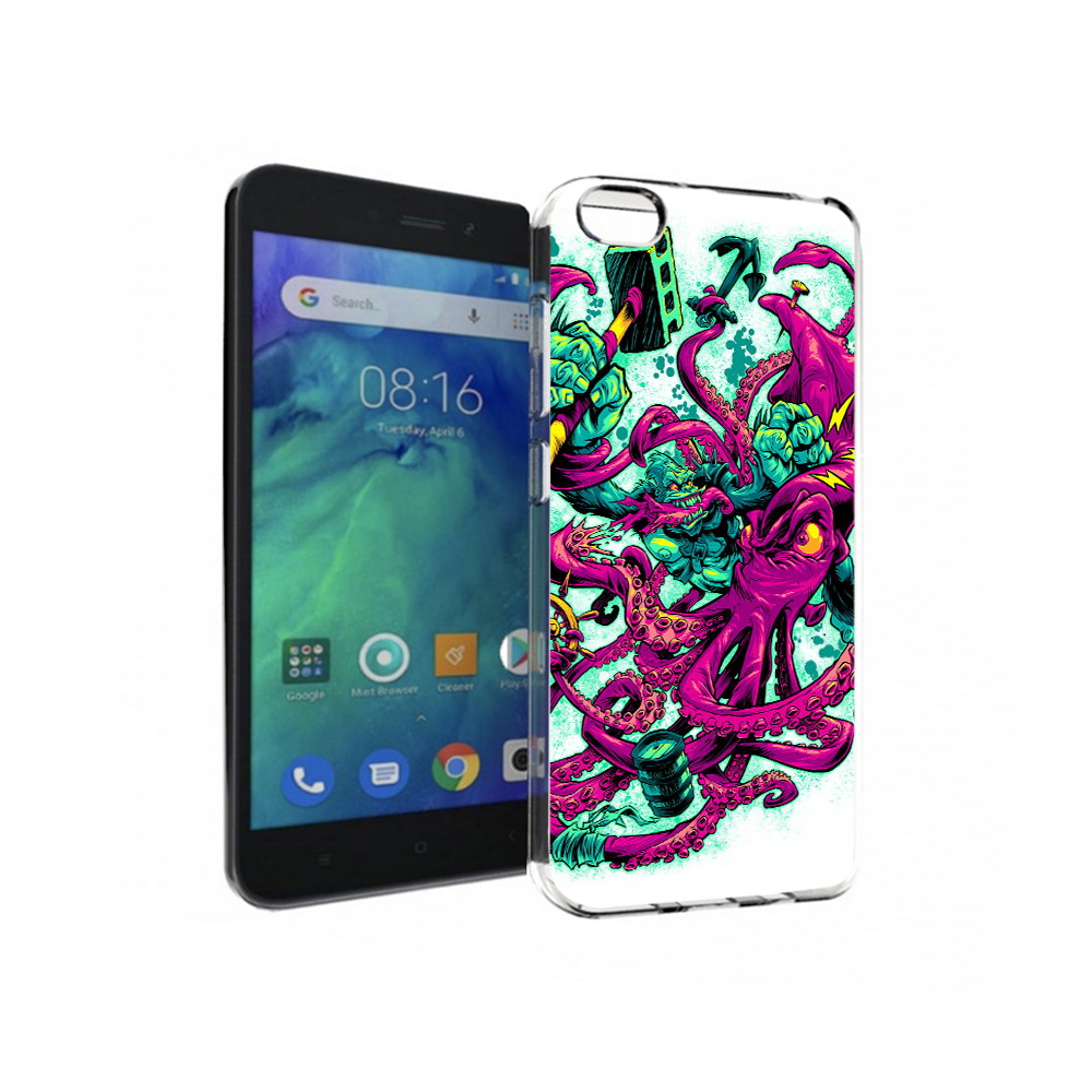 

Чехол MyPads Tocco для Xiaomi Redmi Go фиолетовый кракен, Прозрачный, Tocco
