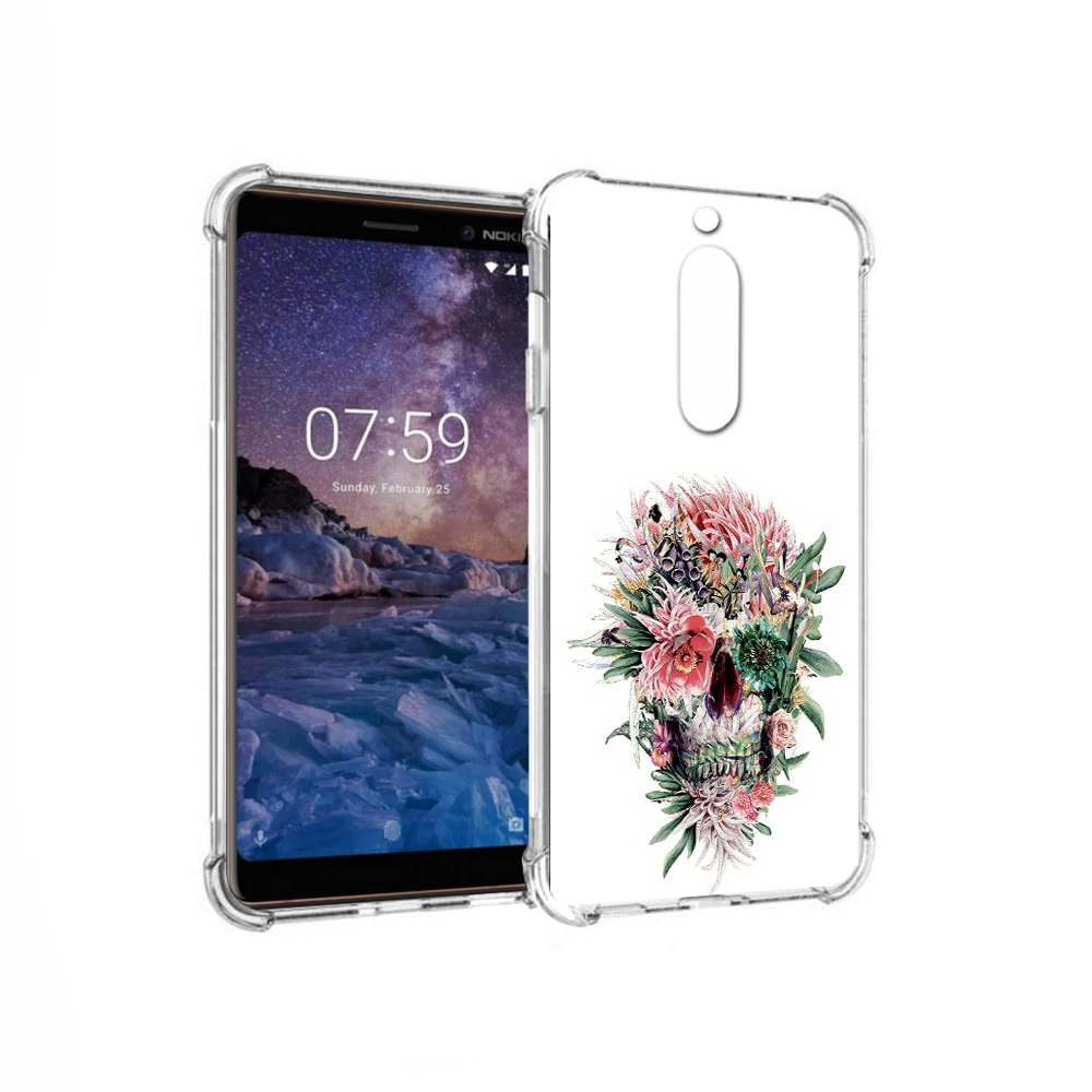 

Чехол MyPads Tocco для Nokia 7 череп из цветов (PT95887.123.677), Прозрачный, Tocco