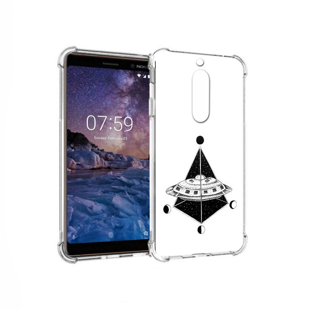 

Чехол MyPads Tocco для Nokia 7 черно белая летающая тарелка (PT95887.123.679), Прозрачный, Tocco