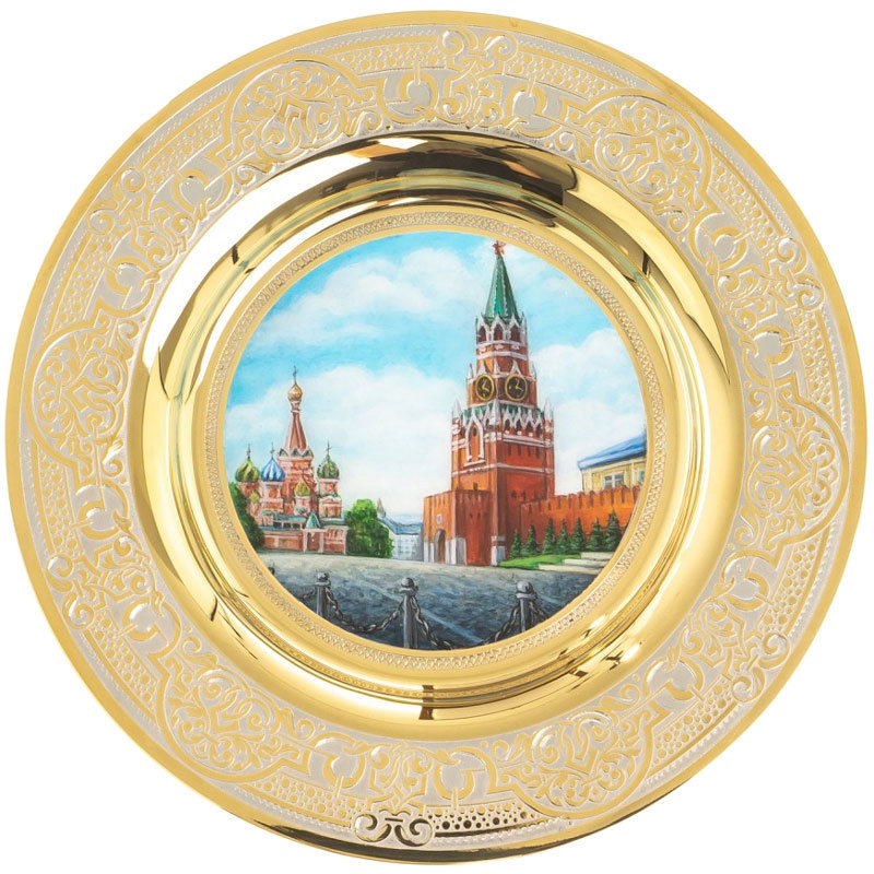 

Сувенирная тарелка "Москва, Красная площадь" из латуни с позолотой и эмалью (12 см)