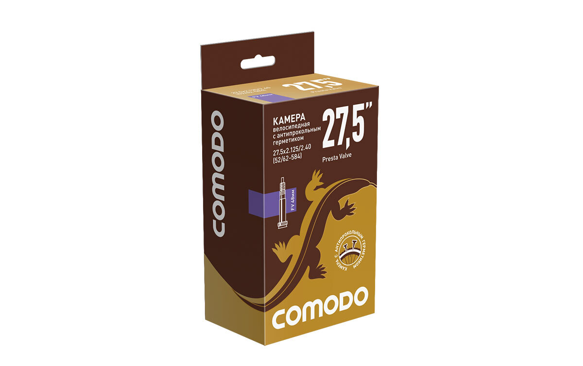 

Камера COMODO с антипрокольным герметиком 27.5x2.125/2.40 (52/62-584) FV48мм бутиловая(50), Черный, с антипрокольным герметиком