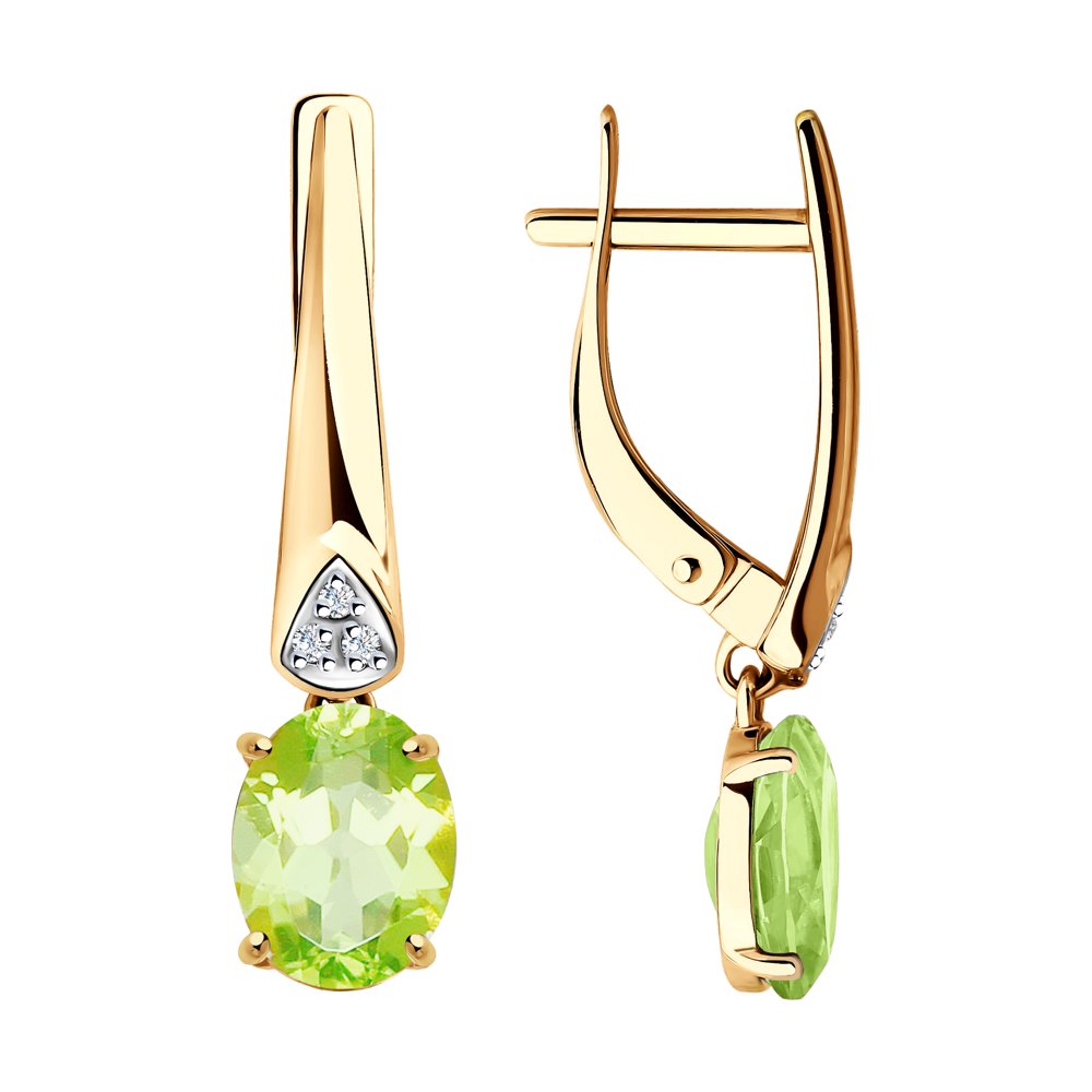 

Серьги из красного золота с хризолитом/фианитом Diamant 51-321-00216-3, 51-321-00216-3