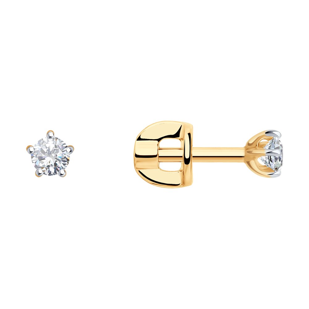 

Серьги-пусеты из красного золота с фианитом Diamant 51-122-01365-1, 51-122-01365-1