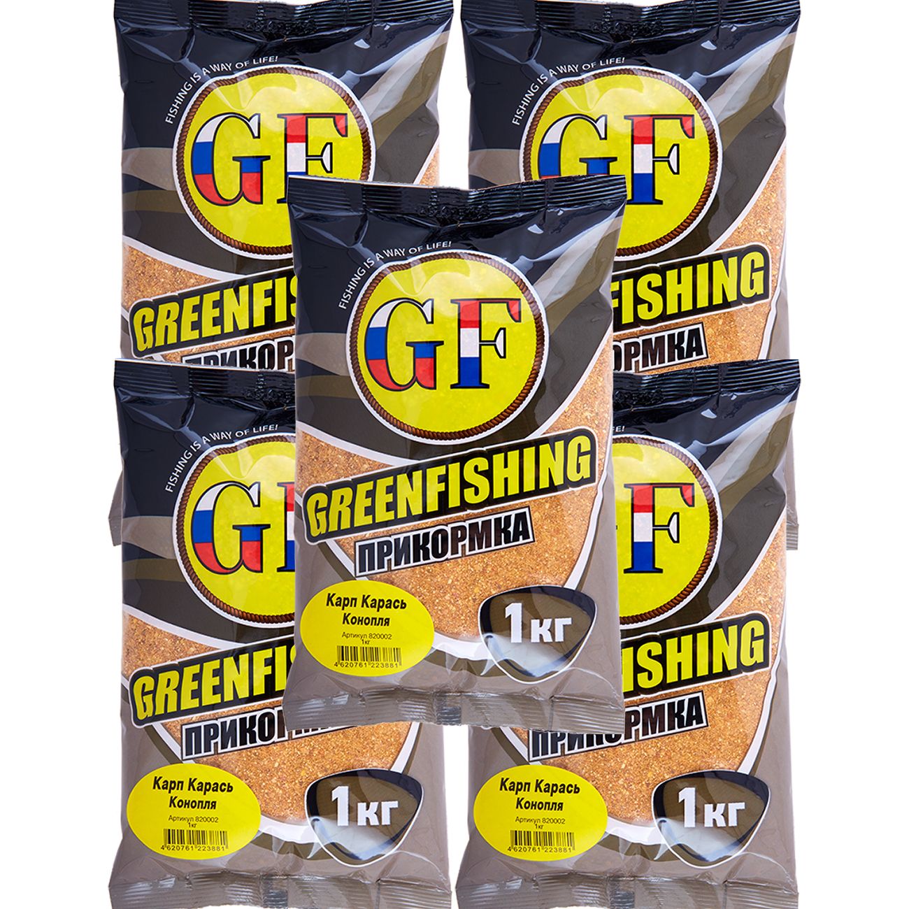 

Прикормка натуральная GreenFishing GF, Карп-Карась Конопля, 5 кг, GF