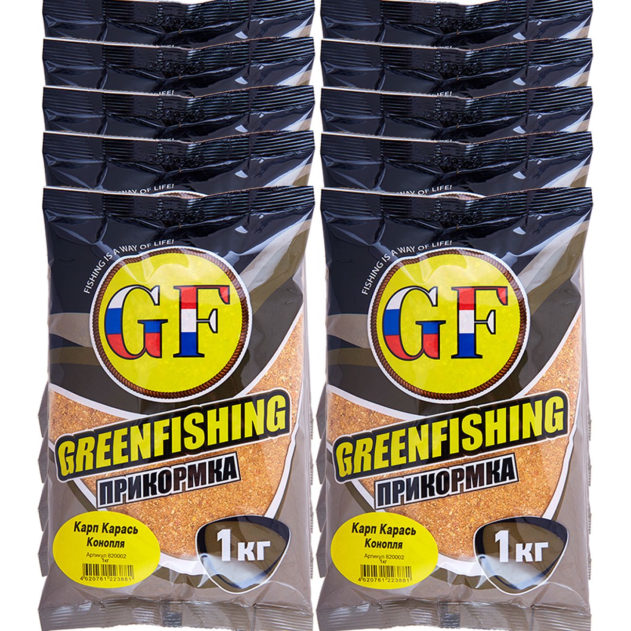 

Прикормка натуральная GreenFishing GF, Карп-Карась Конопля, 10 кг, GF