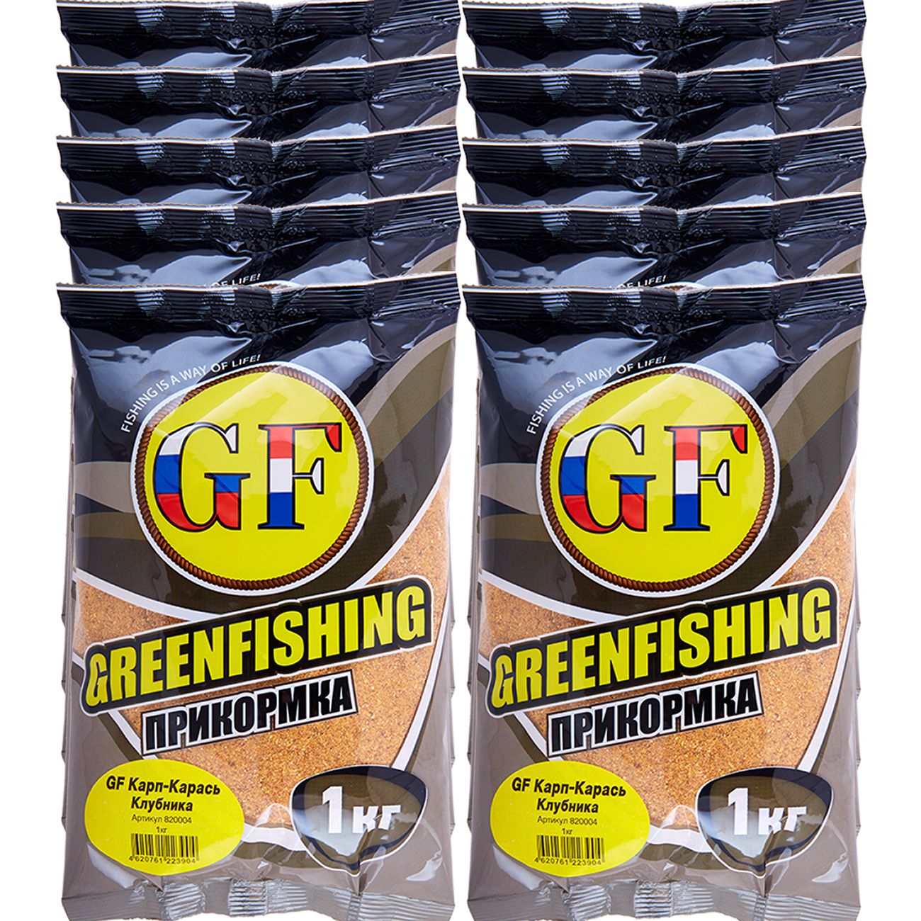 

Прикормка натуральная GreenFishing GF, Карп-Карась Клубника, 10 кг, GF
