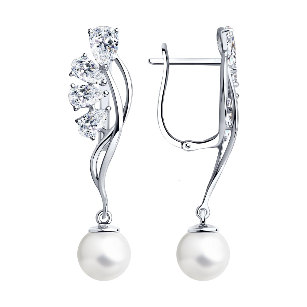 

Серьги из серебра с фианитом и жемчугом Diamant 94-121-00467-1, 94-121-00467-1