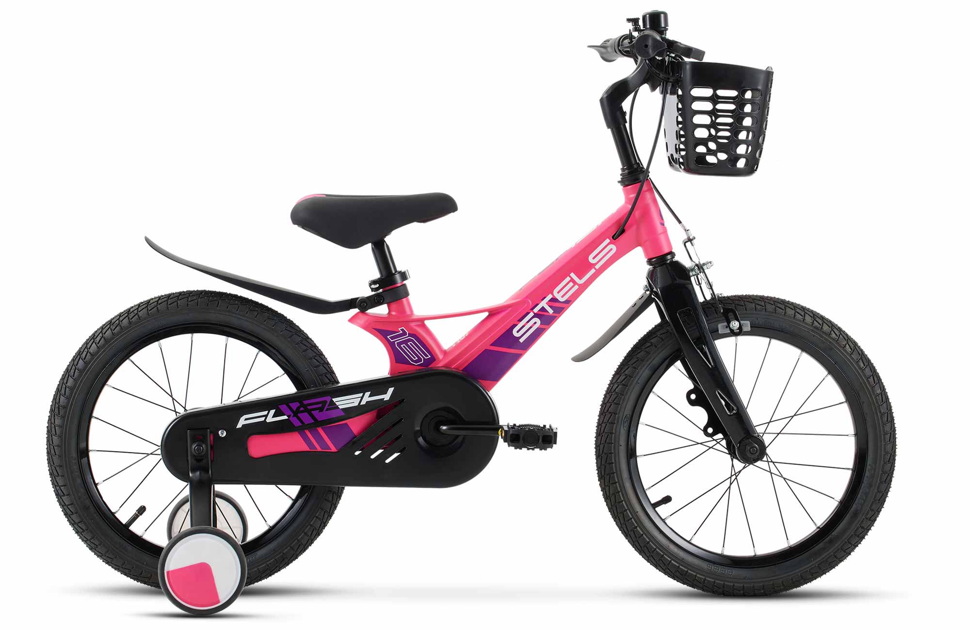 Детский велосипед STELS Flash KR 16 Z010 8.3 Розовый, с дополнительными колесами stels комплект крыльев stels xgnb 009 14 16ʺ розовый