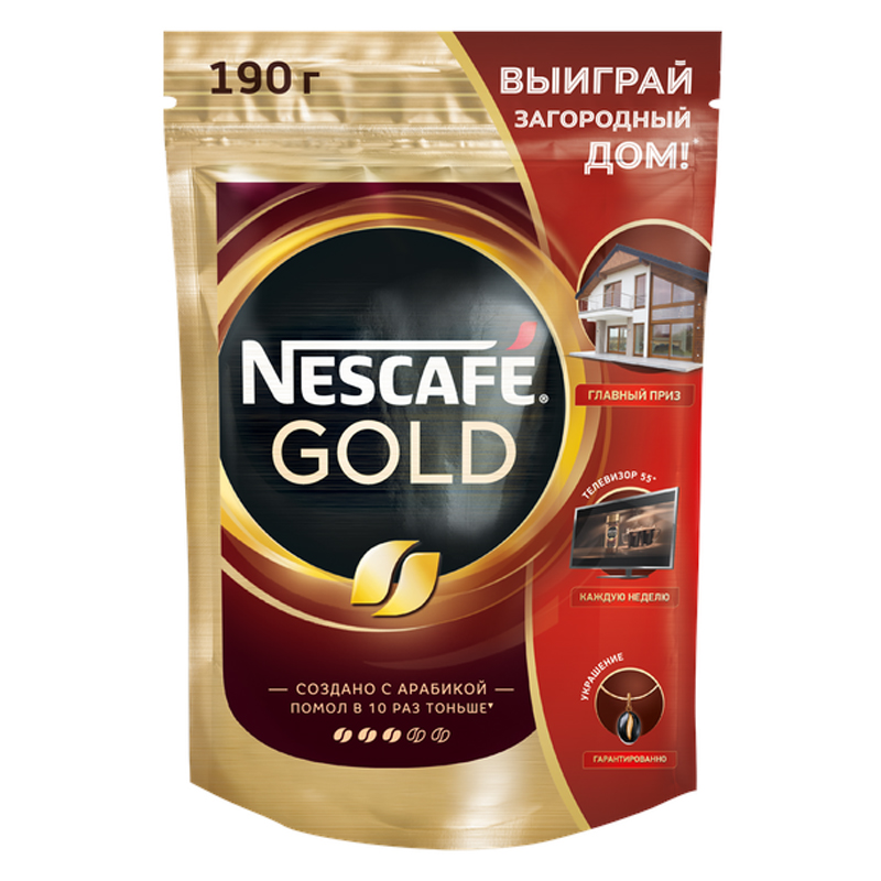 

Кофе растворимый Nescafe Gold, сублимированный, с молотым, тонкий помол, 190г