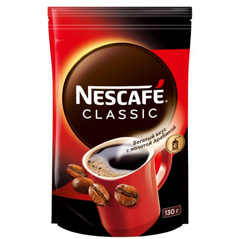 

Кофе растворимый Nescafe Classic, гранулированный/порошкообразный, с молотым, 130г