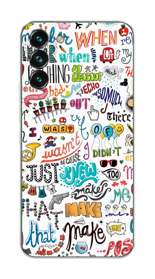 

Чехол на Samsung Galaxy S22 Plus "Много надписей", Белый;серый;голубой, 2103950-1
