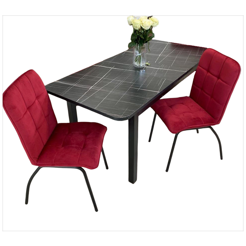 фото Обеденная группа для кухни стол ngvk мега 2 черный мрамор и 2 стула ракушка цвет красный