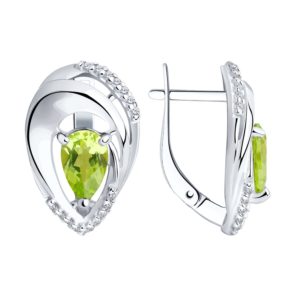 

Серьги из серебра с хризолитом/фианитом Diamant 94-320-00607-1, 94-320-00607-1
