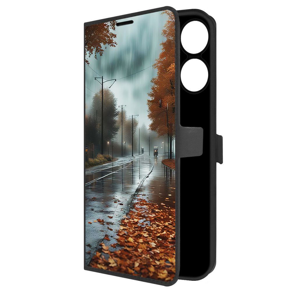 

Чехол-книжка Krutoff Eco Book для Realme Note 60X Осенний дождь (черный)
