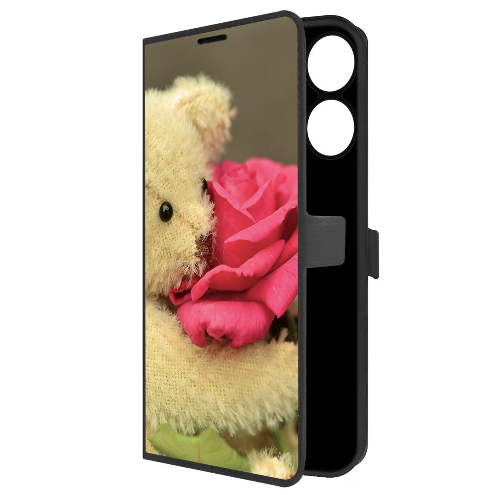 

Чехол-книжка Krutoff Eco Book для Realme Note 60X Медвежонок с розой (черный)