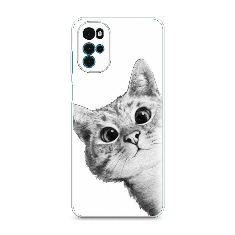 фото Силиконовый чехол "кот рисунок черно-белый" на motorola moto g22 awog