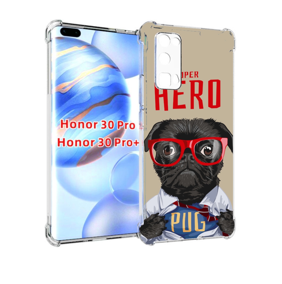 

Чехол бампер MyPads Герой-PUG для Honor 30 Pro, Прозрачный, Tocco