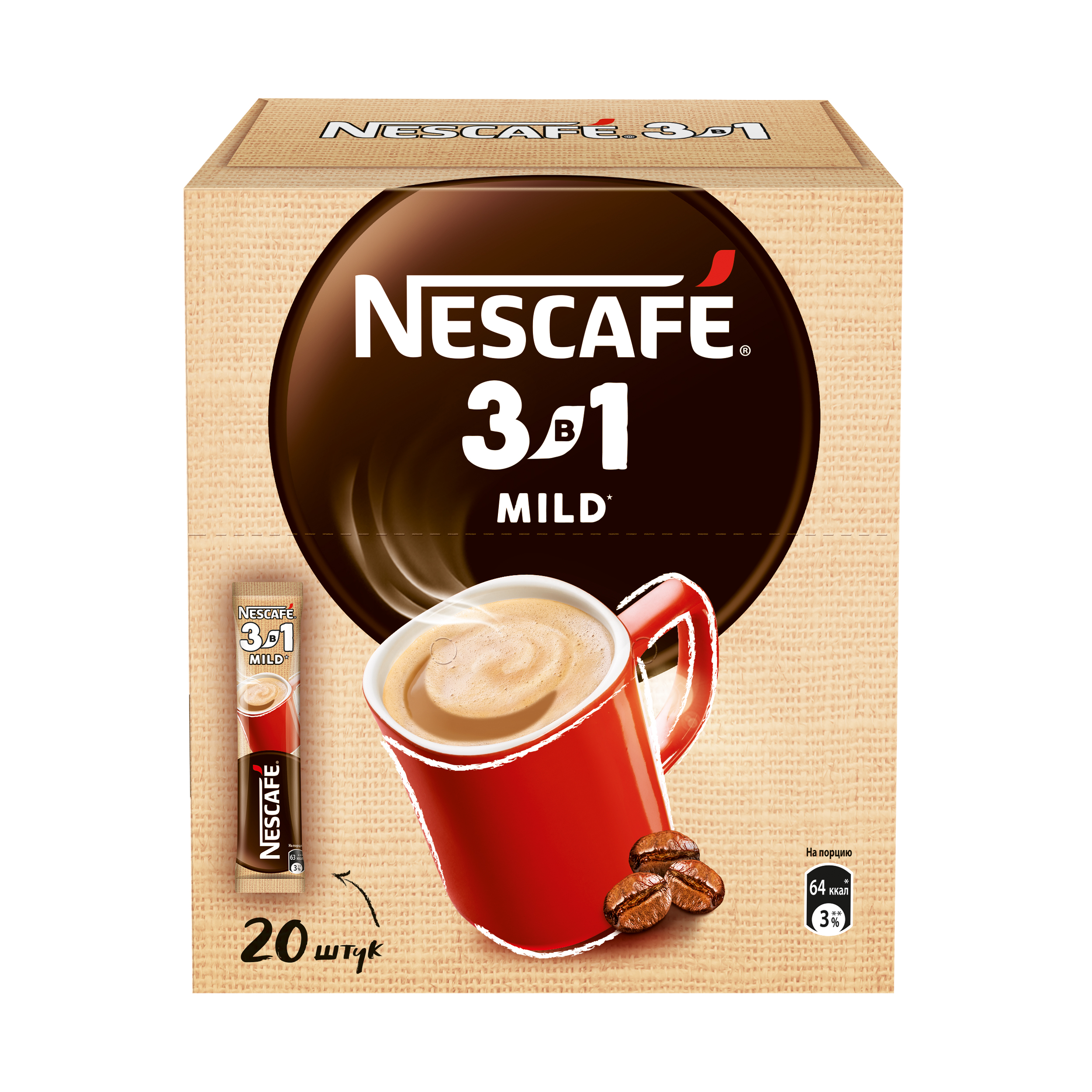 фото Мягкий кофе nescafé 3в1 растворимый порционный короб 20 порций по 14.5г nescafe