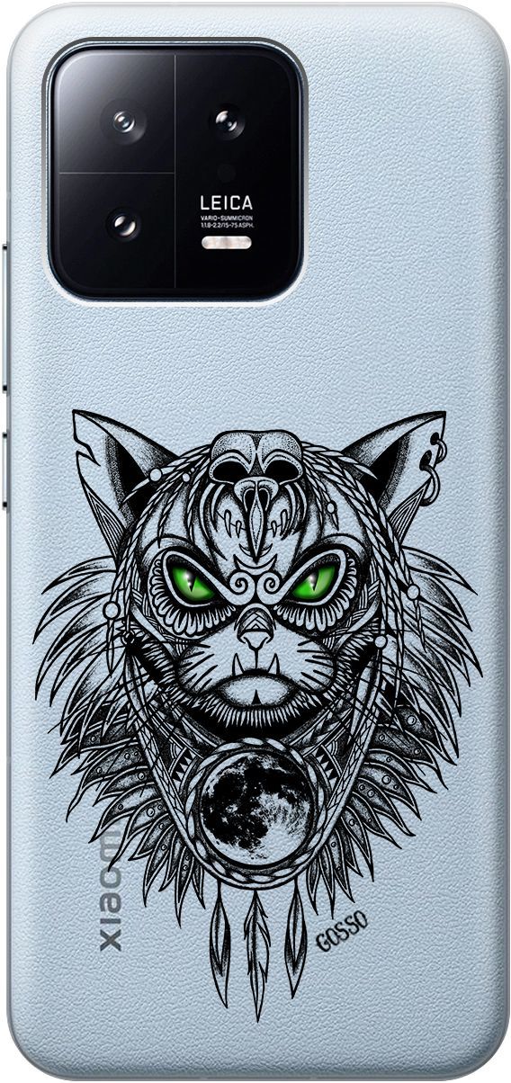 

Силиконовый чехол на Xiaomi 13 с 3D принтом "Shaman Cat" прозрачный, Прозрачный;черный, 159017