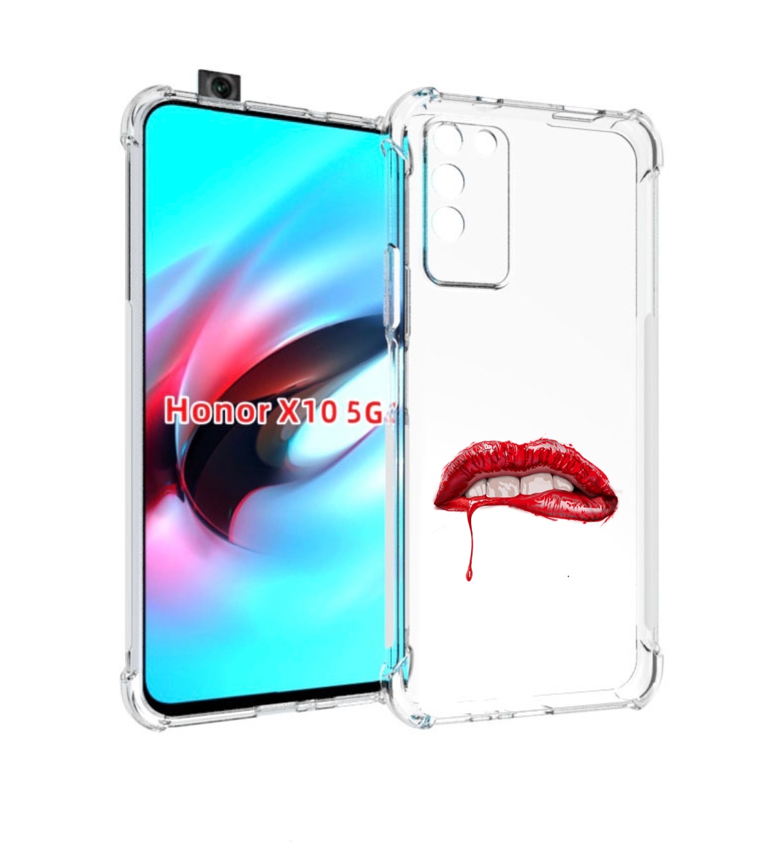 

Чехол MyPads яркие красные губы для Honor X10, Прозрачный, Tocco