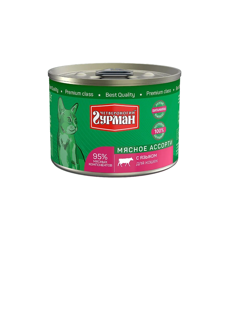 

Влажный корм для кошек Четвероногий гурман Мясное ассорти с языком, 190 г