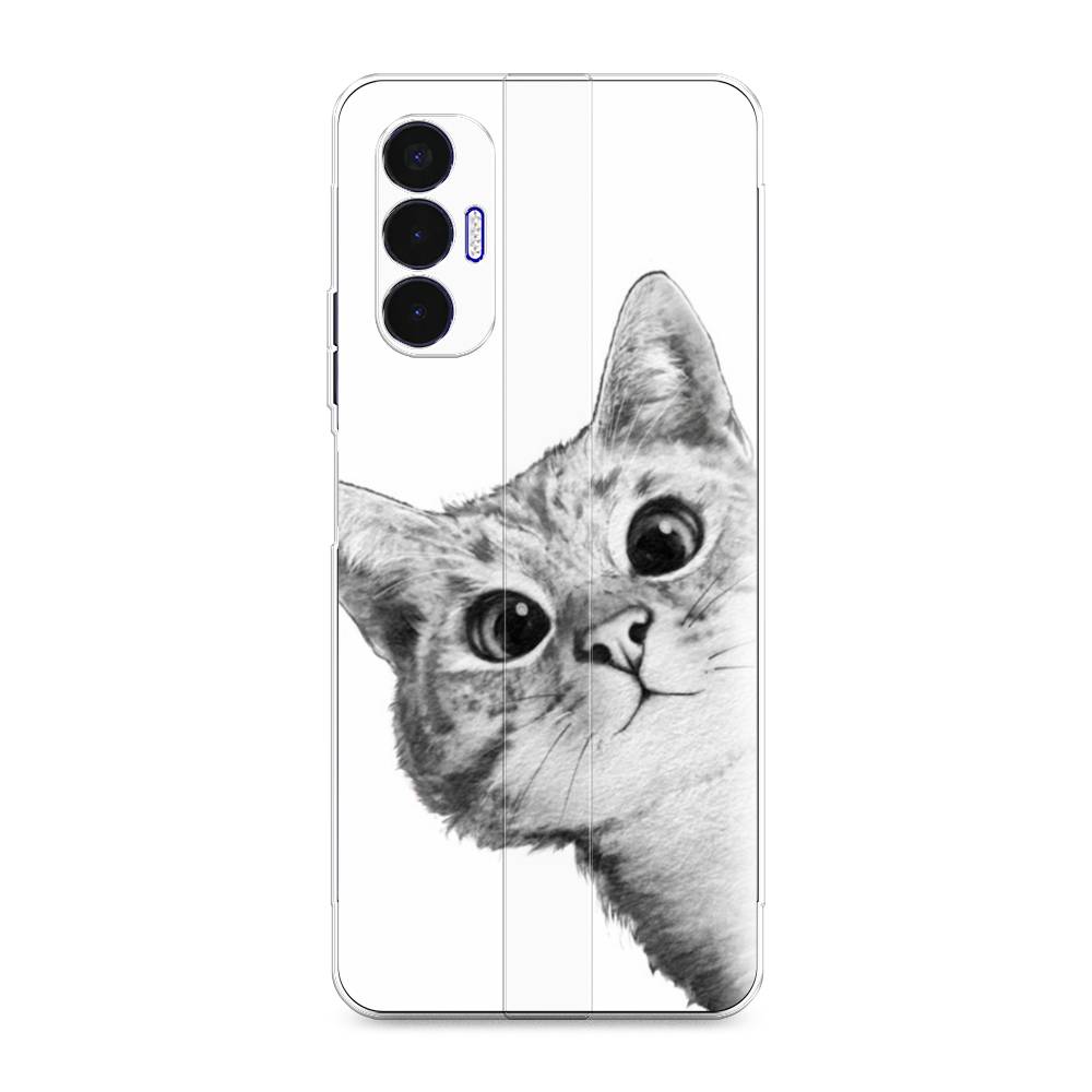 фото Силиконовый чехол "кот рисунок черно-белый" на tecno pova 3 awog