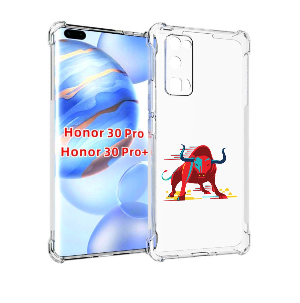 

Чехол бампер MyPads Красный-бык для Honor 30 Pro, Прозрачный, Tocco