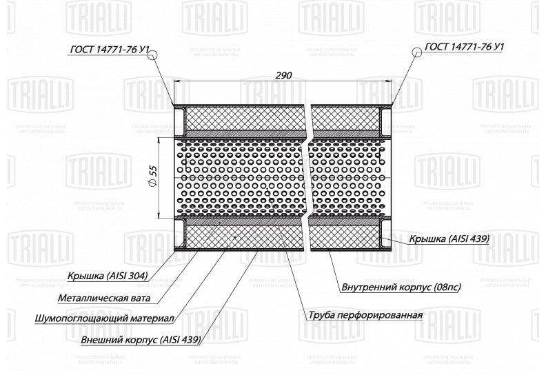 TRIALLI Пламегаситель универсальный 100290-55 (нерж. алюм. сталь) (ESM 10029055p) 100035826222