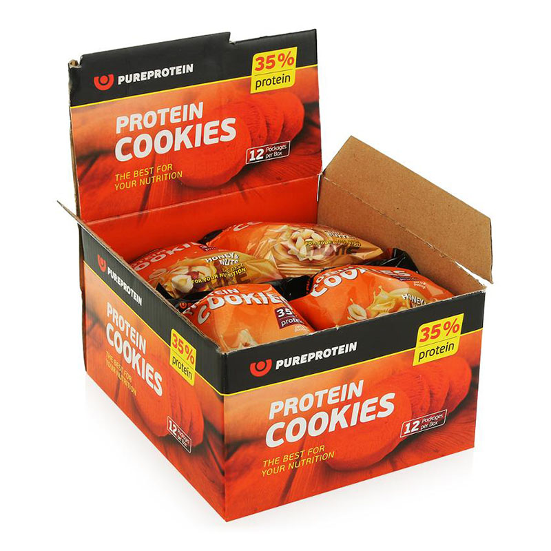 фото Pureprotein высокобелковое печенье protein cookies 80 г, 12 шт, вкус: мед-орехи