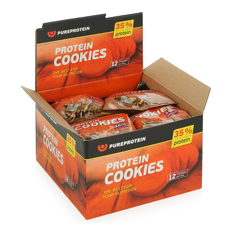 фото Pureprotein высокобелковое печенье protein cookies 80 г, 12 шт, вкус: кокос