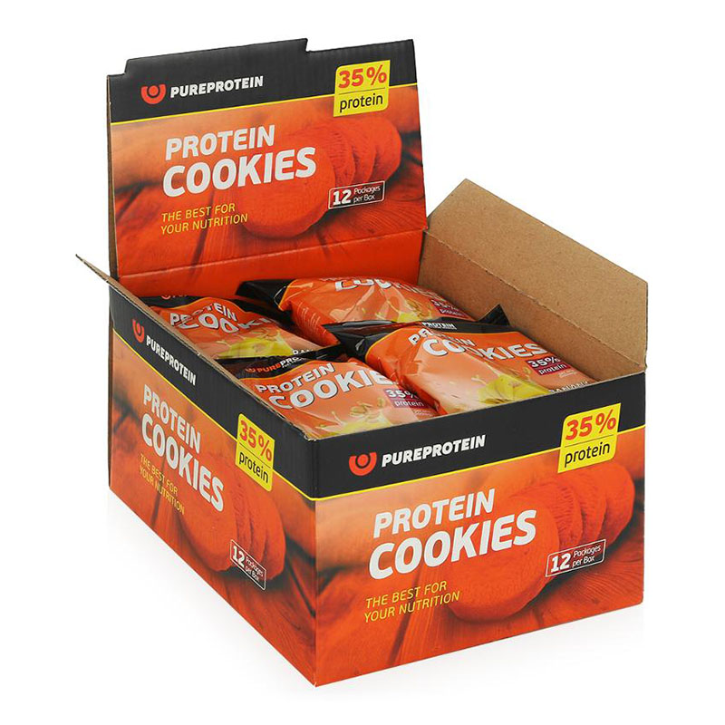 фото Pureprotein высокобелковое печенье protein cookies 80 г, 12 шт, вкус: банан-арахис