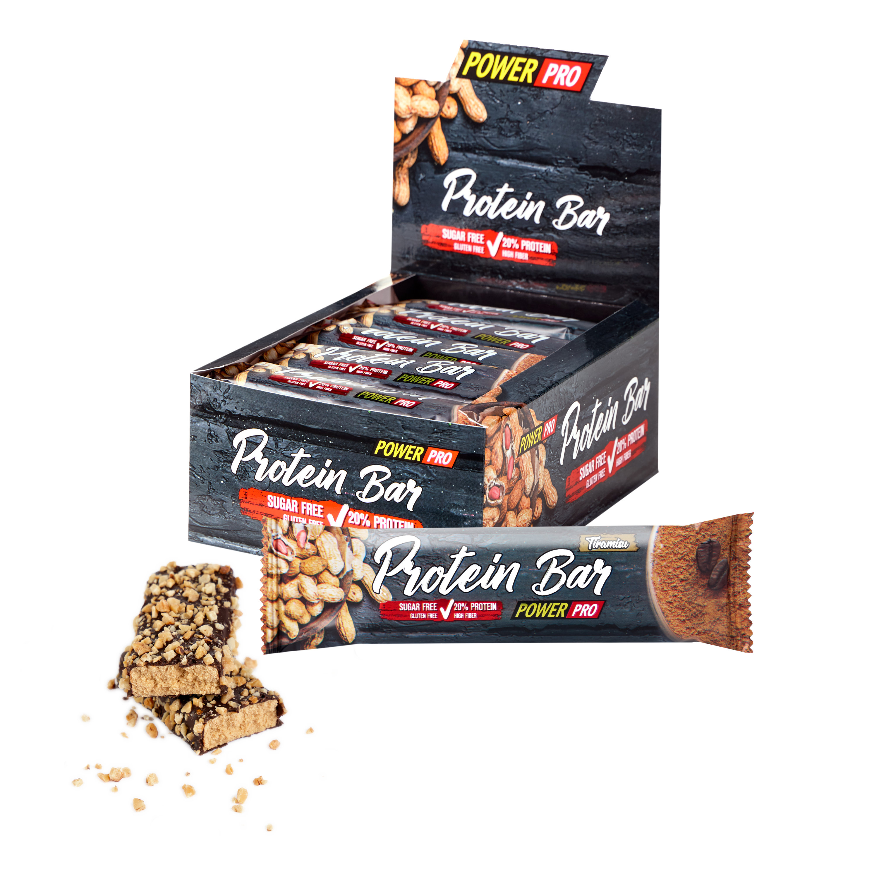 фото Power pro батончики protein bar 20% с арахисом, без сахара 40 г, 20 шт, вкус: тирамису powerpro