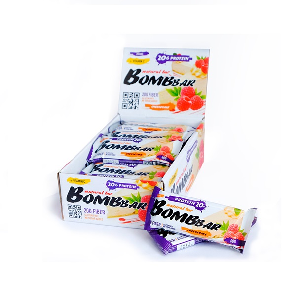 Протеиновые батончики Bombbar, 20 шт, вкус: малиновый чизкейк