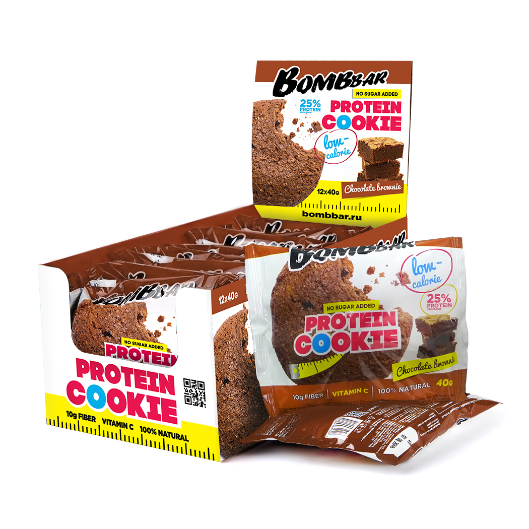 Печенье Bombbar Protein Cookie низкокалорийные 40 г, 12 шт, вкус: шоколадный брауни